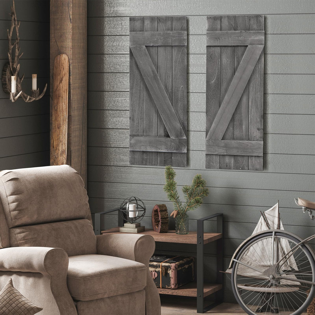 Giantex Set of 2 Shutters for Windows, Farmhouse Wall Decor, Paulownia Wood, Wall Mounted Hardware Included, Rustic Window Shutters for Outside Inside (Rustic Gray, 36'' x 13'') Giantex