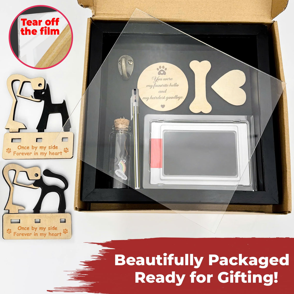 vinatimes 8.6'' Pet Memorial Gift Shadow Box Black Collar Holder Picture Frame Pet Paw Ink Kit Dog Wooden Sculpture Bottle Rainbow Pet Hair Keepsake Gift Loss of Dog Cat Tabletop Wall Hanging PSD-4B vinatimes