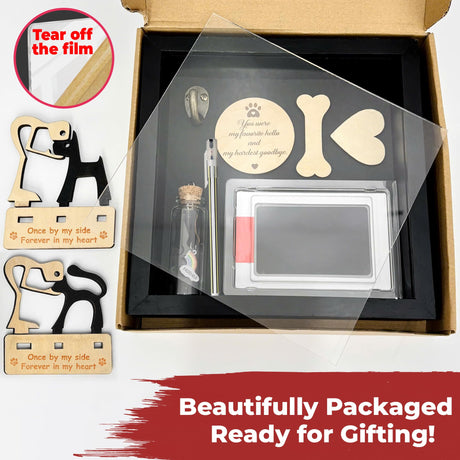 vinatimes 8.6'' Pet Memorial Gift Shadow Box Black Collar Holder Picture Frame Pet Paw Ink Kit Dog Wooden Sculpture Bottle Rainbow Pet Hair Keepsake Gift Loss of Dog Cat Tabletop Wall Hanging PSD-4B vinatimes