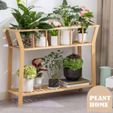 Nnewvante Plant Stand Indoor Bamboo Potted Plant Shelf Table 2 Tier Tall Window-sill Pot Organizer Holder, Sofa Side Entryway Table for Living Room 37.4"x11" Nnewvante