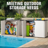 Greesum Outdoor Horizontal Storage Sheds 27 Cu.ft Resin Large Storaged Box Weather Resistance, Without Shelf, Easy to Assemble, Prefect for Garden, Patios, Backyards, White Greesum