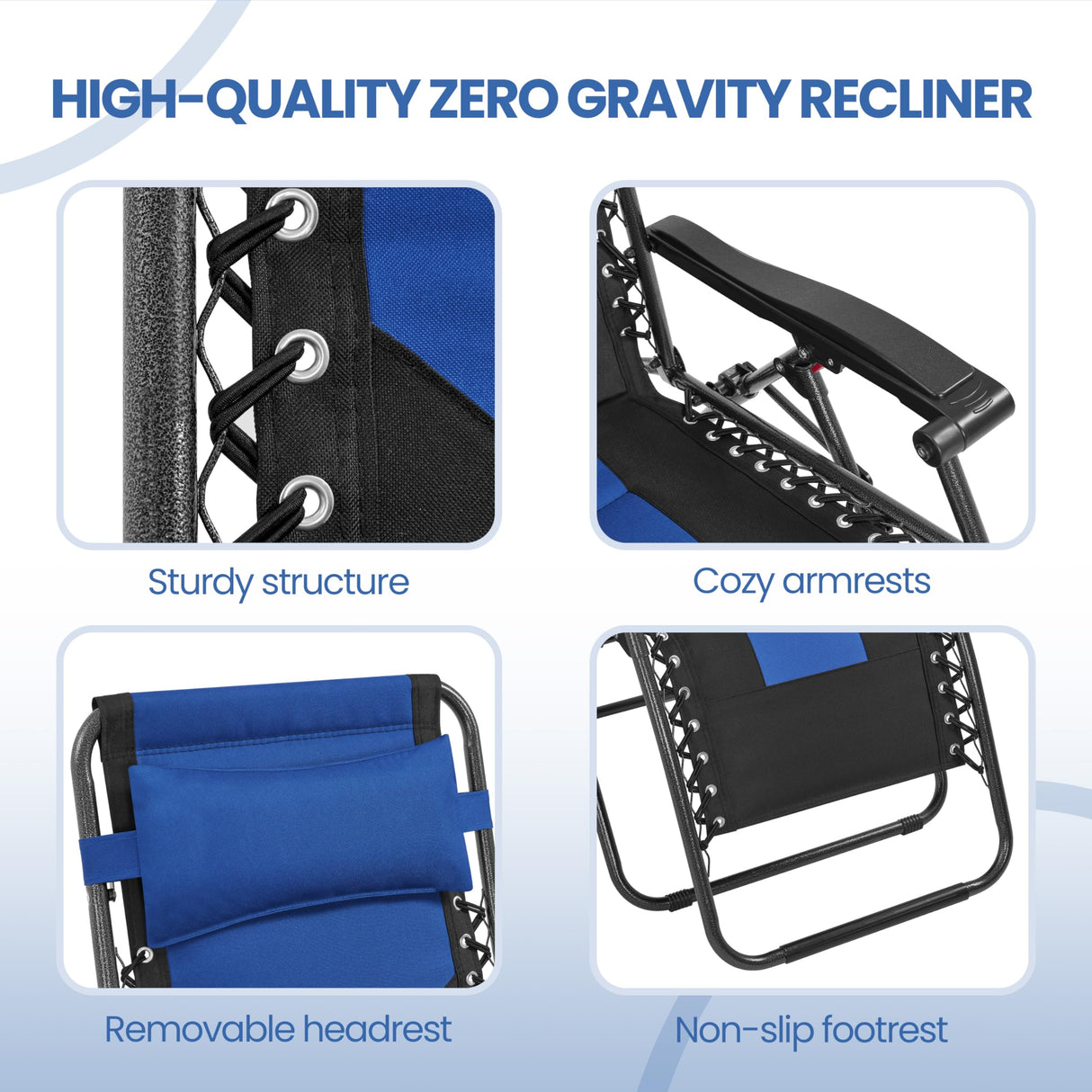 Yaheetech Padded Zero Gravity Recliner, Foldable Outdoor Patio Chairs, Adjustable Anti Gravity Lounger for Backyard Camping w/Carry Strap, Cup Holder, Pillow Navy Blue/Black Set of 2 Yaheetech