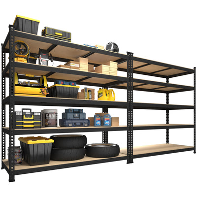 PrimeZone 2 Pack Heavy Duty Adjustable 5 Tier Garage Storage Shelves - 47" W x 18" D x 71" H, Metal Utility Rack Shelf Unit for Warehouse, Pantry, Closet, Kitchen, Black