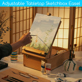 MEEDEN Large Tabletop Easel Sketchbox, Adjustable Solid Beech Wood Desktop Easel Box, Travel Easel for Artists, Table Top easels for Painting, Wooden Art Storage Box for Artist, Adults & Beginners MEEDEN