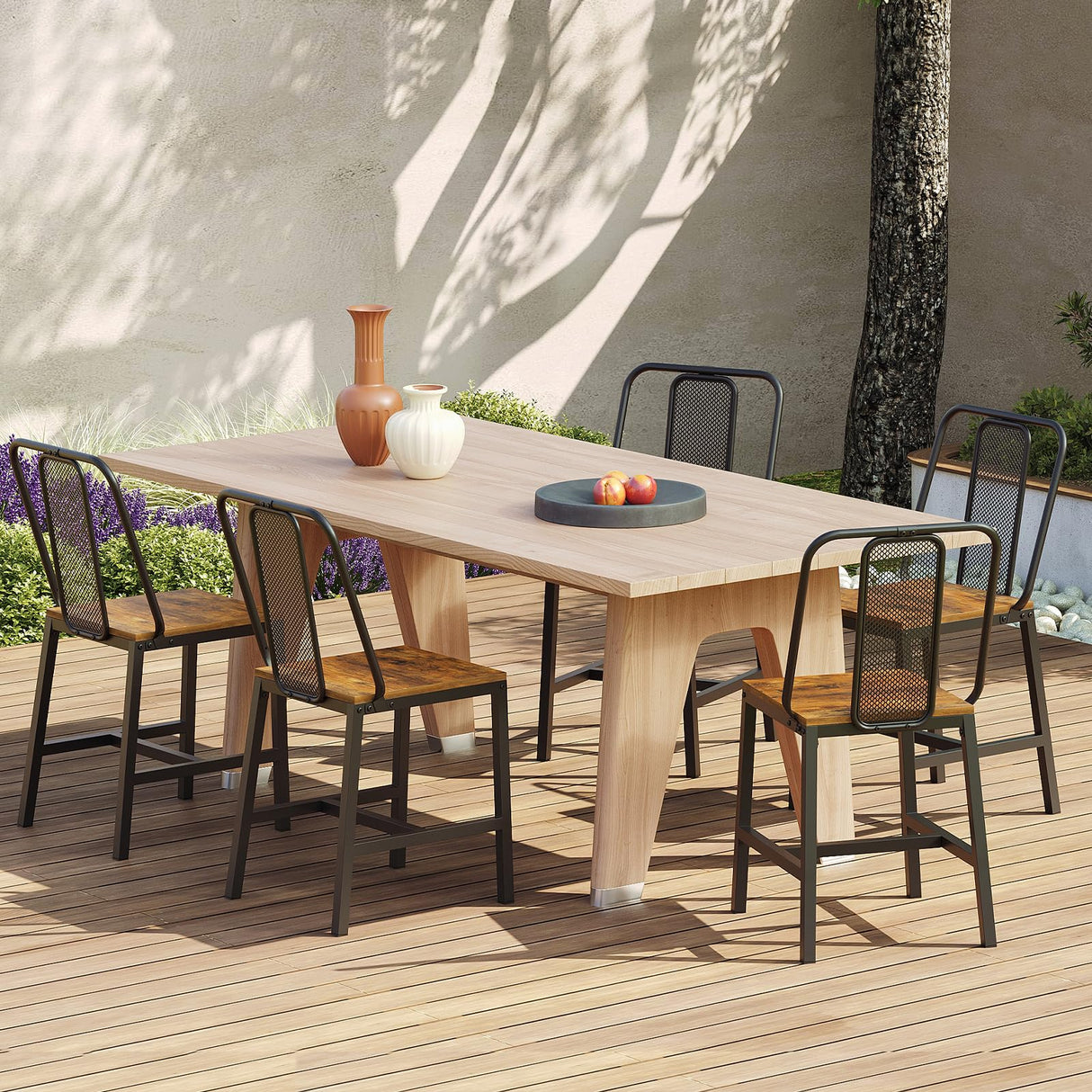 YATINEY Dining Chairs Set of 4, Wooden Kitchen Chairs, Farmhouse Dining Chairs with Back Support, for Living Room, Kitchen, Rustic Brown and Black CY01L4BRN1 YATINEY