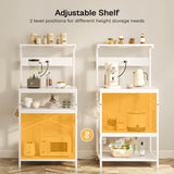 SUPERJARE Kitchen Bakers Rack with Power Outlet, Coffee Bar Table 4 Tiers, Microwave Stand with 6 S-Shaped Hooks, Storage Shelf Rack for Spices, Pots and Pans - White SUPERJARE