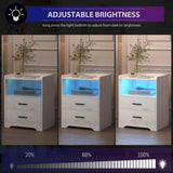dnbss LED Nightstand with Wired/Wireless Charging Station, Night Stand with 24-Color RGB Lights, Modern Side Table, Smart Nightstands Bedside Table with Drawers for Bedroom, Wood White dnbss