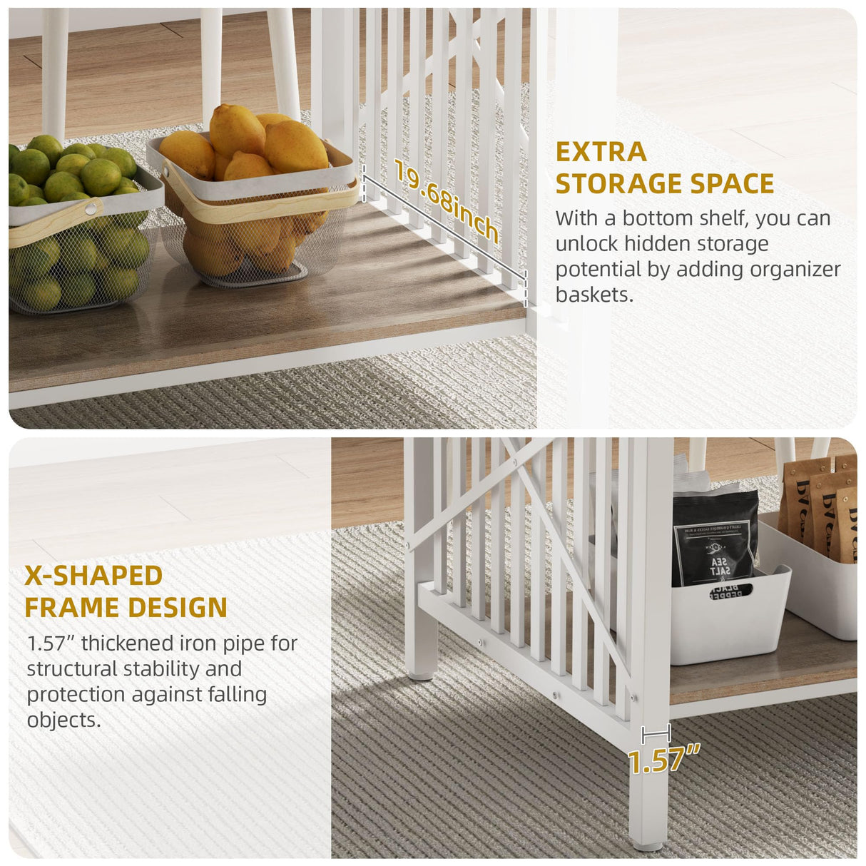 DWVO 70.8" Large Kitchen Dining Table for 6-8 People, Farmhouse Industrial Kitchen Table with Storage, Rectangle Apartment Rustic Dinning Room Dinette Tables for Eating Dinner DWVO