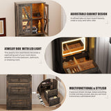 FREDEES Vanity Desk with Mirror,Small Makeup Vanity Set with Customizable Lighting,Compact Makeup Vanity Desk with Hidden Storage and Comfortable Stool,Dressing Table for Bedroom,Brown FREDEES