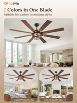 Glowivia 65 Inch Ceiling Fans with Lights, Farmhouse Ceiling Fan with Lights and Remote, Dual Finish 8 Blades Black Caged Rustic Ceiling Fans with 6 Speed Reversible Motor for Indoor/Covered Outdoor Glowivia