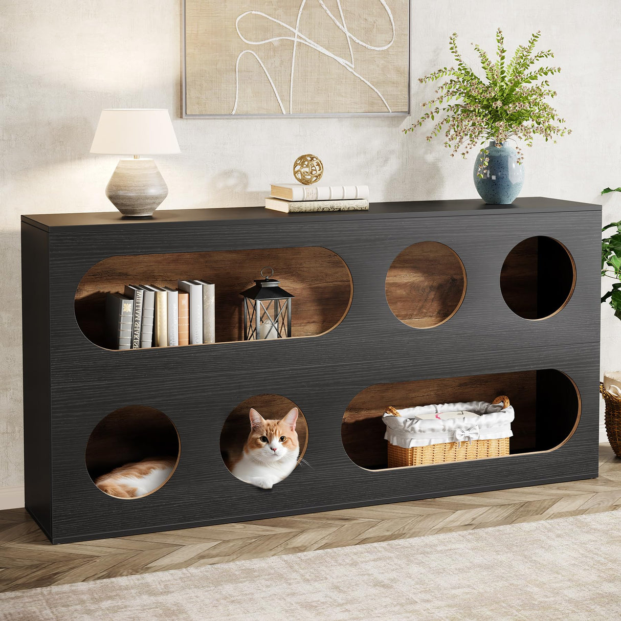 Tribesigns Console Table, 61-Inch Narrow Sofa Entryway Table with Storage, 3-Tier Modern Hallway Behind Couch Table Accent Table for Living Room, Black Tribesigns