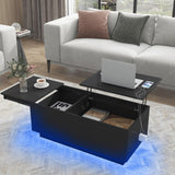 HOMMPA LED Coffee Table for Living Room Lift Top Coffee Tables with Power Outlet Black Morden Center Table with Storage Hidden Compartment High Gloss Lift Tabletop HOMMPA