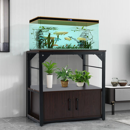 20 Gallon Fish Tank Stand Metal Frame Aquarium Stand with Storage Cabinet, Fish Tank with Stand for Fish Tank Accessories Storage for Fish Lovers, 500LBS Capacity Walnut 28.7" L*16.5" W Tabletop