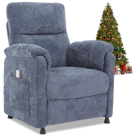 Chenille Power Recliner Chair for Living Room Bedroom|Electric|Remote Control|Side Pockets|Small|Adults (Blue) Anwick