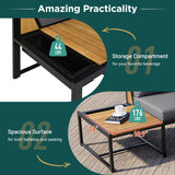 Merax Patio Furniture Set with Coffee Table & Loveseats, 4 Pieces Iron-Wood Design Outdoor Sectional Sofa, L-Shaped Conversation Set with Waterproof Cushions for Garden, Backyard, Poolside, Gray Merax