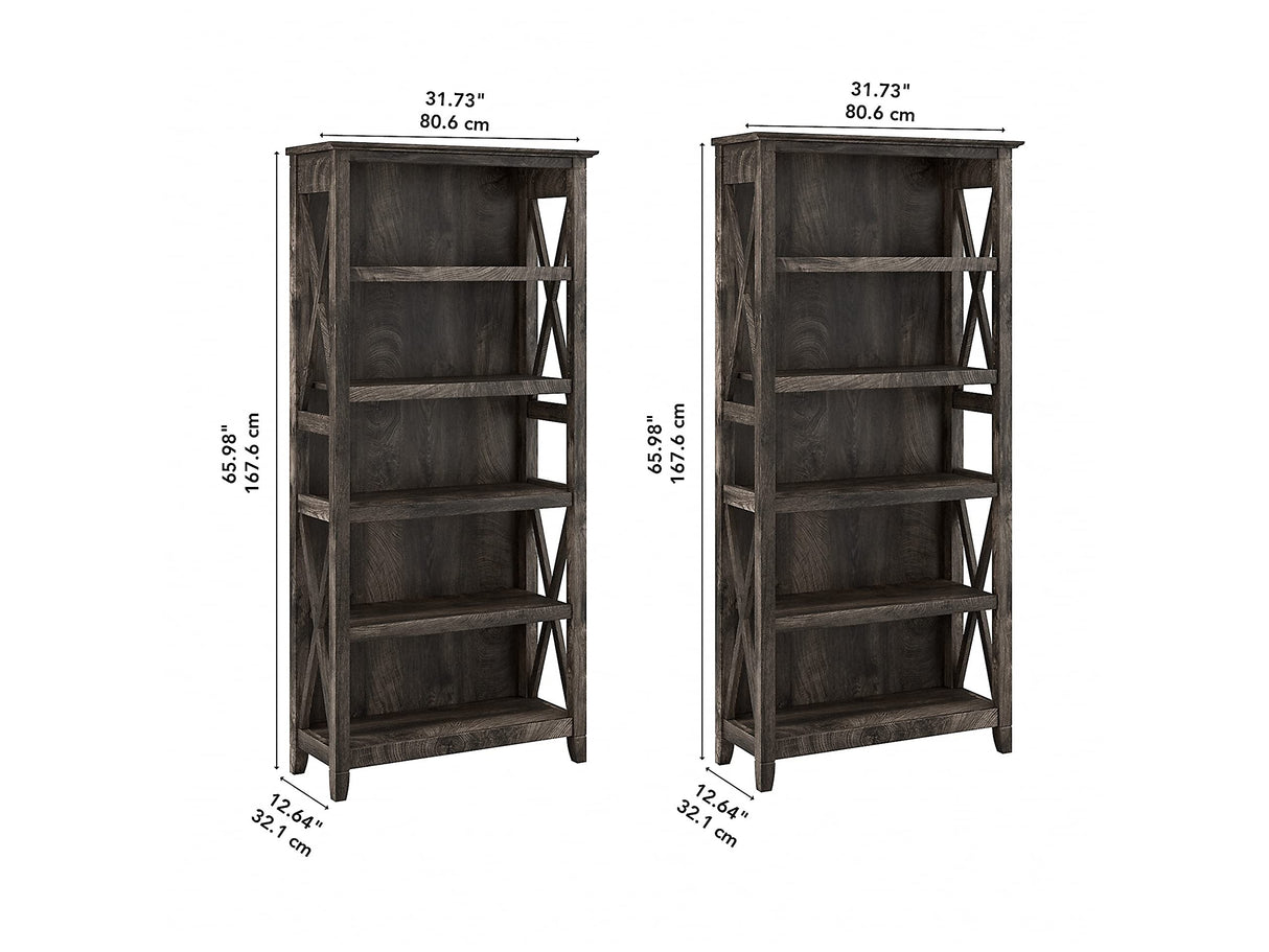 Bush Business Furniture Key West Tall 5 Shelf Bookcase Set in Dark Gray Hickory - Stylish Storage Solution for Any Space Bush Business Furniture
