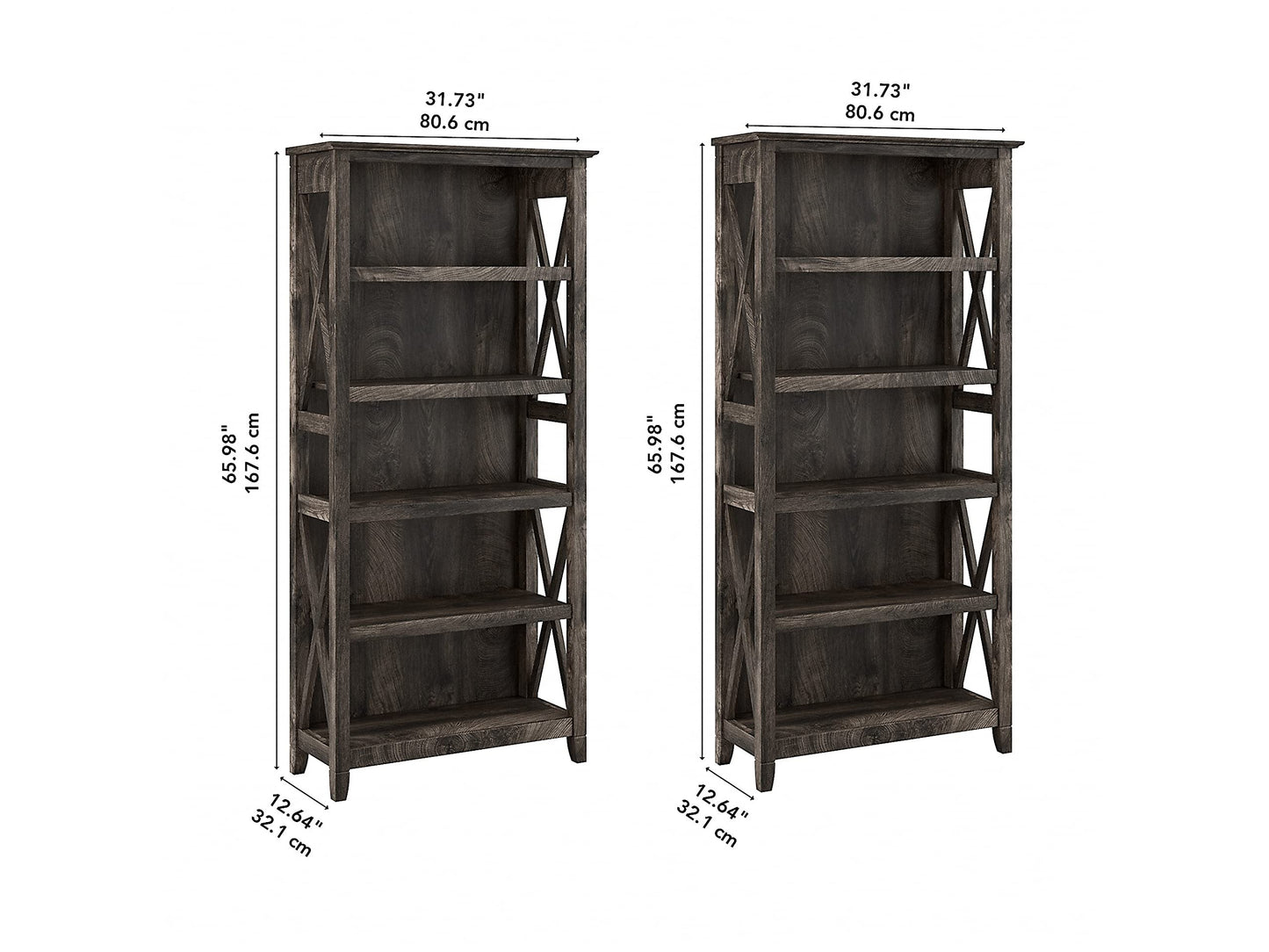 Bush Business Furniture Key West Tall 5 Shelf Bookcase Set in Dark Gray Hickory - Stylish Storage Solution for Any Space - WoodArtSupply