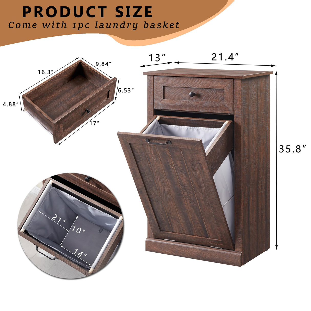 IFGET Tilt Out Trash Can Cabinet, Dog Proof Trash Can Cabinet, Farmhouse Hidden Laundry Hamper Cabinet with Barn Door, 10 Gallon Garbage Can Bin Cabinet with Storage Basket for Kitchen (Brown) IFGET