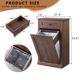 IFGET Tilt Out Trash Can Cabinet, Dog Proof Trash Can Cabinet, Farmhouse Hidden Laundry Hamper Cabinet with Barn Door, 10 Gallon Garbage Can Bin Cabinet with Storage Basket for Kitchen (Brown) IFGET