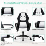 White Massage Gaming Chair for Kids, Ergonomic Office Chair Computer Chair with Adjustable High Back & Armrest, PU Leather Gamer Chair with 360°Swivel, Heavy Duty Gaming Chairs for Adults, Teens BORGEBY