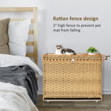 Cat Litter Box Enclosure with Soft Litter Mat; Hidden Cat Washroom Furniture with Door; Handwoven Rattan Cat House with Large Space; Pet Crate for Living Room, Bedroom, Balcony (Natural) Honiakaka