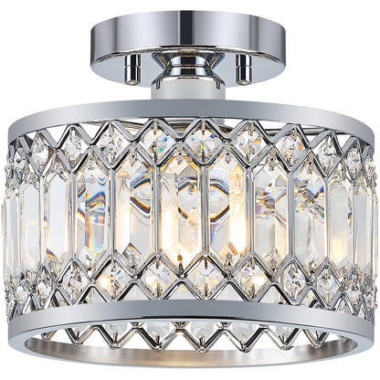 YURNYQ Crystal Ceiling Light Fixture, Modern Semi Flush Mount Ceiling Light, Chrome Lighting Fixtures Ceiling Lamp for Hallway, Kitchen, Entryway, Bedroom, Laundry Room, 9.05 Inch