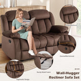 INZOY Manual Reclining Sofa Set, Included Manual Single Recliner Chair and Wall-Hugger 2 Seat Recliner Loveseat, Modern Double Reclining Sofa Couch for Living Room Furniture, Brown, 1+2 INZOY