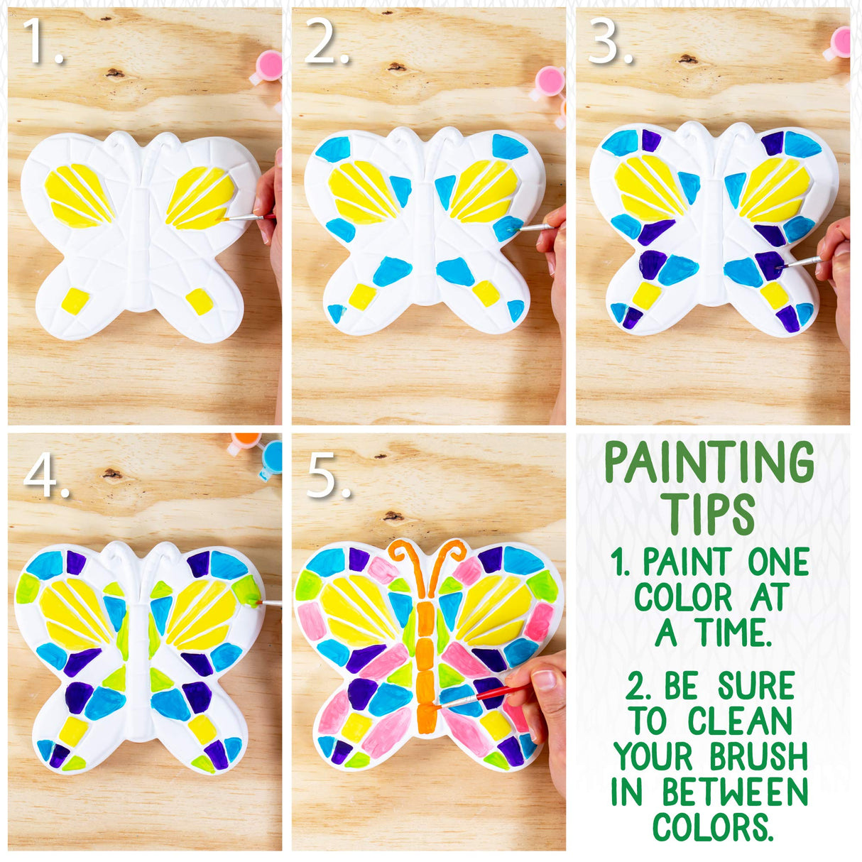 Creative Roots Mosaic Butterfly Stepping Stone Kit, Includes 7-Inch Ceramic Stepping Stone & 6 Vibrant Paints, Paint Your Own Stepping Stone, DIY Stepping Stone for Kids Ages 8+ White Creative Roots