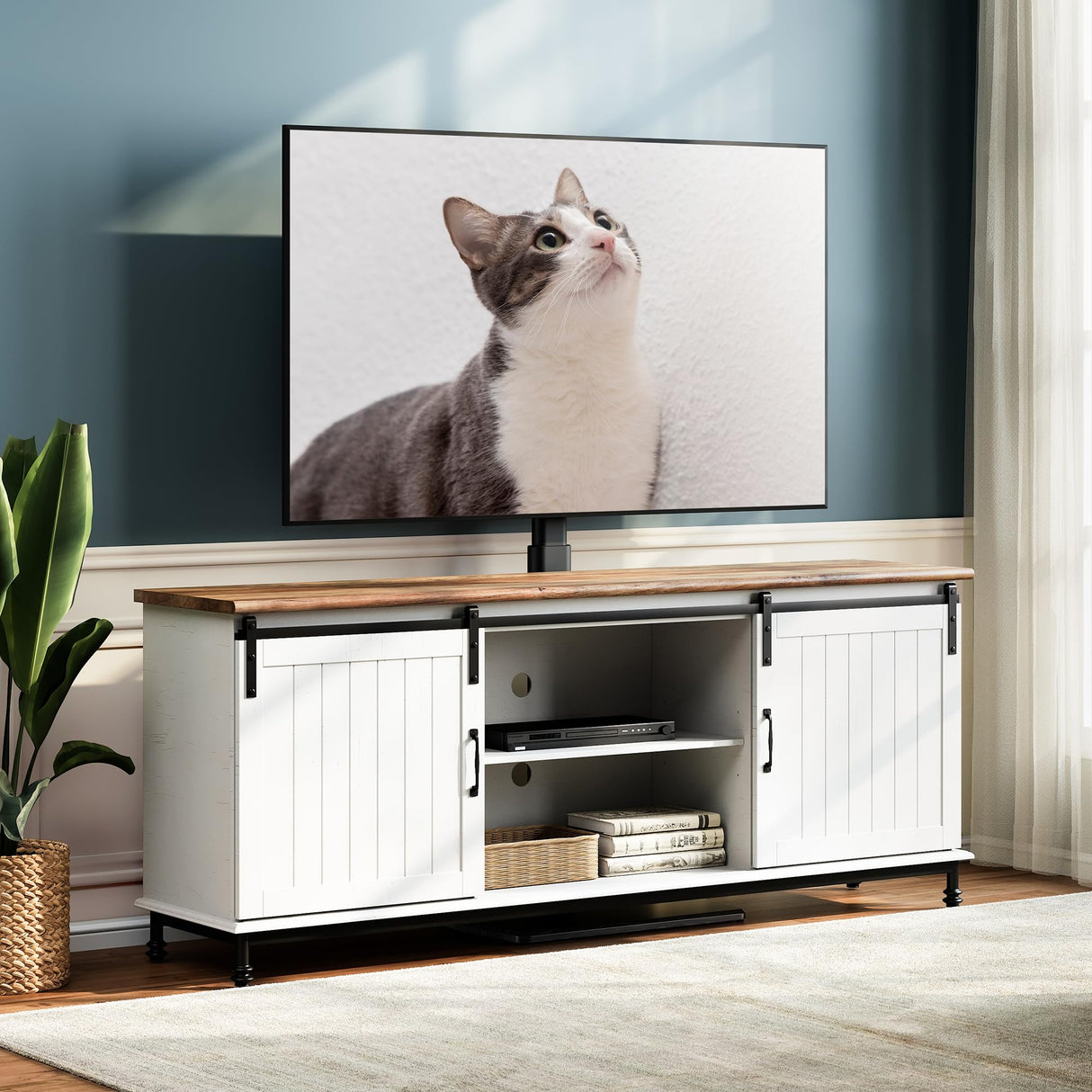 FITUEYES Floor TV Stand for Living Room, Bedroom, Tall Corner TV Stand Mount with Sturdy Wood Base for 32 to 70 Inch TVs, Swivel, Height Adjustable, Holds 40kgs, Black FITUEYES