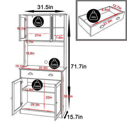 VEIKOU 72" Kitchen Pantry Cabinet with Microwave Cabinet, Kitchen Storage Cabinets w/Glass Doors & Adjustable Shelves, Freestanding Kitchen Hutch with Upgraded Metal Hinges, White - WoodArtSupply