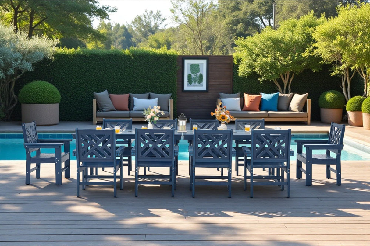 AXMOLM 12 Piece HDPE Outdoor Dining Set for 10, Patio HDPE Furniture Set with 2 Table and Umbrella Hole, Outdoor Table and Chairs for Garden, Poolside, Backyard, Deck AXMOLM