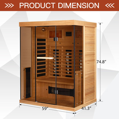 SWHSE Full Spectrum Infrared Sauna, 2-3 Person Home Sauna with 6 Heating Tubes&3 Carbon Plate,Indoor Dry Sauna with Himalayan Salt Panel and LCD Control Panel