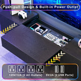 TV Stand for 75 inch TV, Entertainment Center with LED Light, Modern Wood TV Console with Texture Entertainment Stand with Highlight Storage Cabinet for TVs Up to 70-80" Black HUAHUU