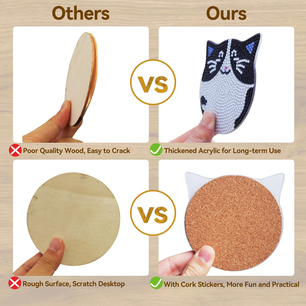 Vcekract Diamond Painting Coasters Kits, 6 Pcs Cat Diamond Art Coasters with Holder, Crafts Kits for DIY Coasters, Diamond Art Kits for Adults Vcekract