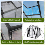 Vigo huseeo 7.2FT High 6*8.2FT Greenhouse for Outdoors,Polycarbonate Greenhouse with Stronger Wind Protection and Roof Vent,Walk-in Large Aluminum Sunroom Winter Proof,Black Vigo huseeo