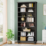 Tribesigns 69-Inch Tall Bookcase with LED Lighting, Modern 9-Tier Freestanding Bookshelf with Solid Wood Legs, Wooden Open Display Shelf Organizer for Living Room, Home Office (1, Black) Tribesigns