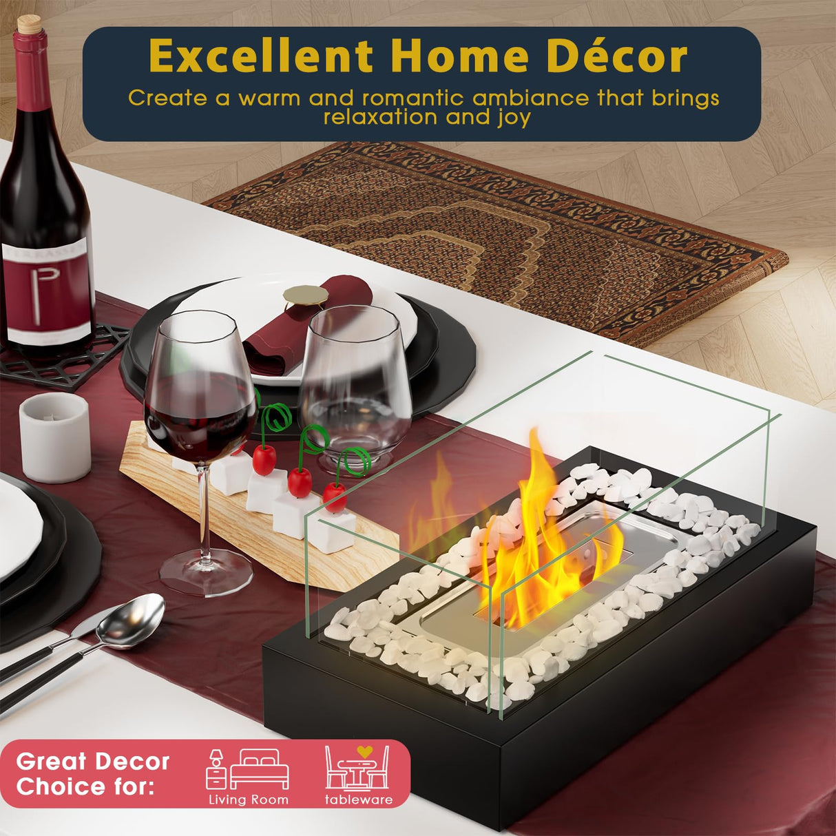 Tabletop Fire Pit, Portable Smores Maker Kit Indoor/Outdoor Mini Small Fireplace Table Top Decor Home Patio Gifts for Women Mom Housewarming Christmas Birthday White Elephant Gift Quosio