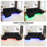 VYNELITO U Shaped Sectional Sofa Couch, 4 Seat Sofa with Double Chaise Lounge for Living Room, 104" Comfy Corduroy Couch with USB and Lights, Black Corduroy VYNELITO