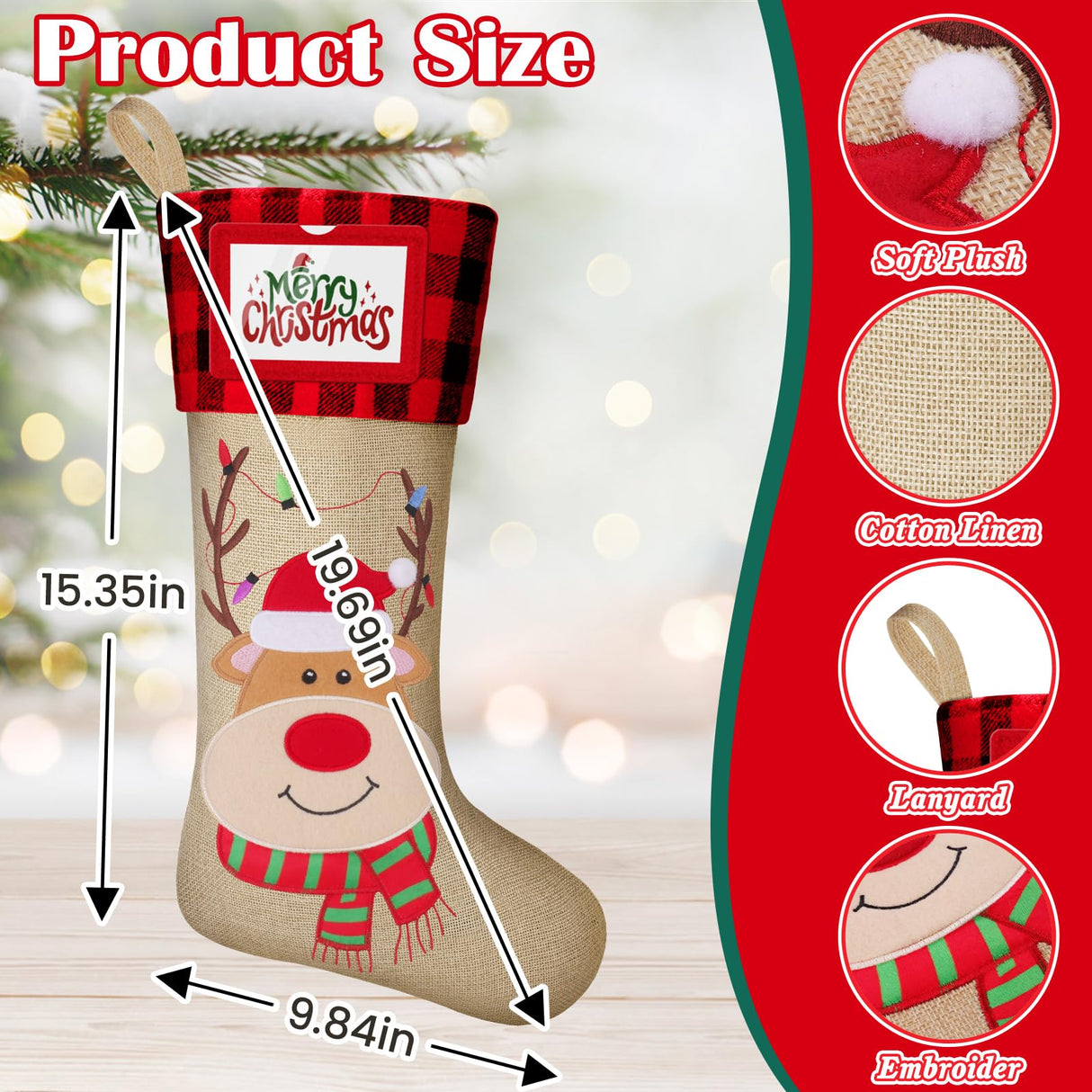 DeckTheHalls Christmas Stockings, 3 PCS Personalized Christmas Stocking, 19” Large Holiday & Family Stocking for Christmas Tree Decoration | Fireplace Party Decoration DeckTheHalls