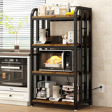 4-Tier Kitchen Bakers Rack with Power Outlet and Rolling Wheels, Microwave Stand with Storage, Adjustable Kitchen Shelves Freestadning, Coffee Bar Station, Bakers Rack for Spices, Pots and Pans, Brown BINGO CHERRY