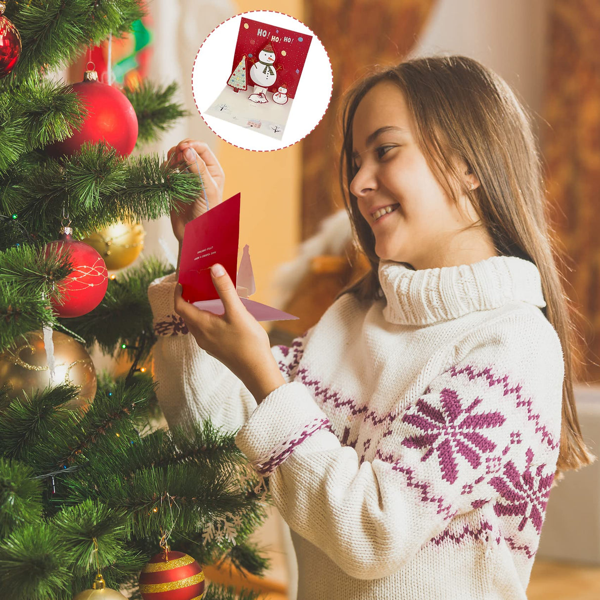 EMPCYDIA Christmas Cards, 6 Pack Small Pop Up Christmas Gift Card with Envelopes Stickers, 3D Cute Holiday Greeting Cards Santa Snowman Reindeer Xmas Tree Bulk Set Xmas Card for Kids 4.3x4.3inch EMPCYDIA