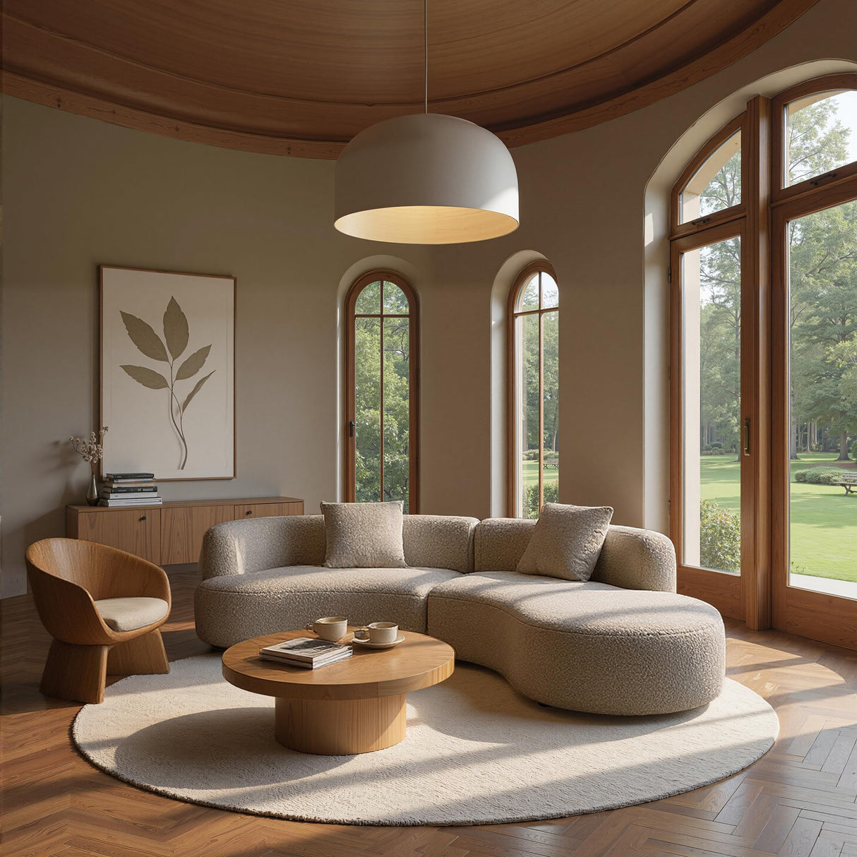 Acanva Modern Curved Sectional Living Room Couch, Minimalist Comfy Boucle Fabric Modular Sofa for Apartment, Home Office, 114" W Right Hand Facing, Light Coffee Acanva