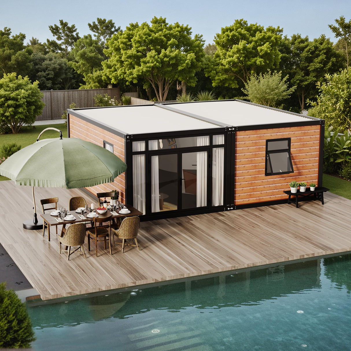 20FT Tiny House to Live in,Portable Prefab House with 2 Bedroom,1 Full Equiped Bathroom and Kitchen,Prefabricated Container House for Adults Living,Foldable Mobile Home with Steel Frame AMGUI