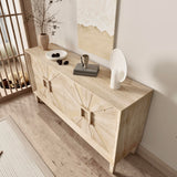 60 Inch Large Sideboard Buffet Cabinet with Storage, Sunburst 4 Door Wooden Accent Cabinet for Living Room Entryway, Mid Century Modern Console, Farmhouse Kitchen Table, Antique Natural Finish ZZKBTOPXY