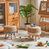 YMYNY Foot Stool Natural Seagrass Hand Weave, 12.6" Small Ottoman, Round Footrest for Living Room, Bedroom, Entryway, Change Shoes Stool, Non-Skid Wood Legs, Boho, Natural+White, UHBD027W YMYNY