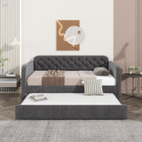 HMYFGD Twin Size Upholstered Velvet Daybed with Trundle and USB Charging Port - Button Tufted Twin Size Sofa Frame, No Box Spring Needed, for Bedroom, Guest Room (Dark Grey, Twin) HMYFGD