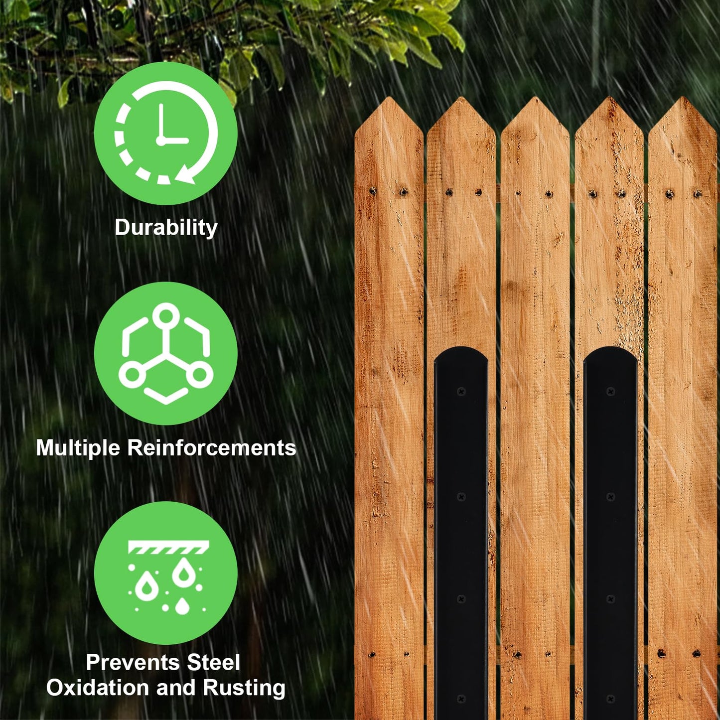 4PCS 2.55Ft Fence Post Repair - Heavy Duty Steel Fence Post Repair Stakes, Wooden Fence Post Repair Kit Fence Mender Anchor Ground Spike for Repairing Tilted Fence - WoodArtSupply