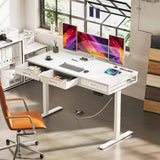 AODK Electric Standing Desk with Drawers, 55 Inch Height Adjustable Desk with Power Outlets, Sit Stand Table, Writing Computer Desk for Home, Office, Workstation, White AODK