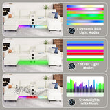 ZSDT Sectional Couches for Living Room, 6 Seat Sectional Sofa Smart Module-Bluetooth Speaker/RGB Light/Charging Station, Chenille U Shaped Couch with 2 Movable Storage Ottomans (Beige) ZSDT