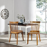 Bekrvio Windsor Chairs Set of 2, Farmhouse Spindle Back Dining Chairs with Bentwood Legs, Solid Wood Armless Dining Room Chair for Kitchen Room, Living Room, Vintage Country Style, Distressed Brown Bekrvio